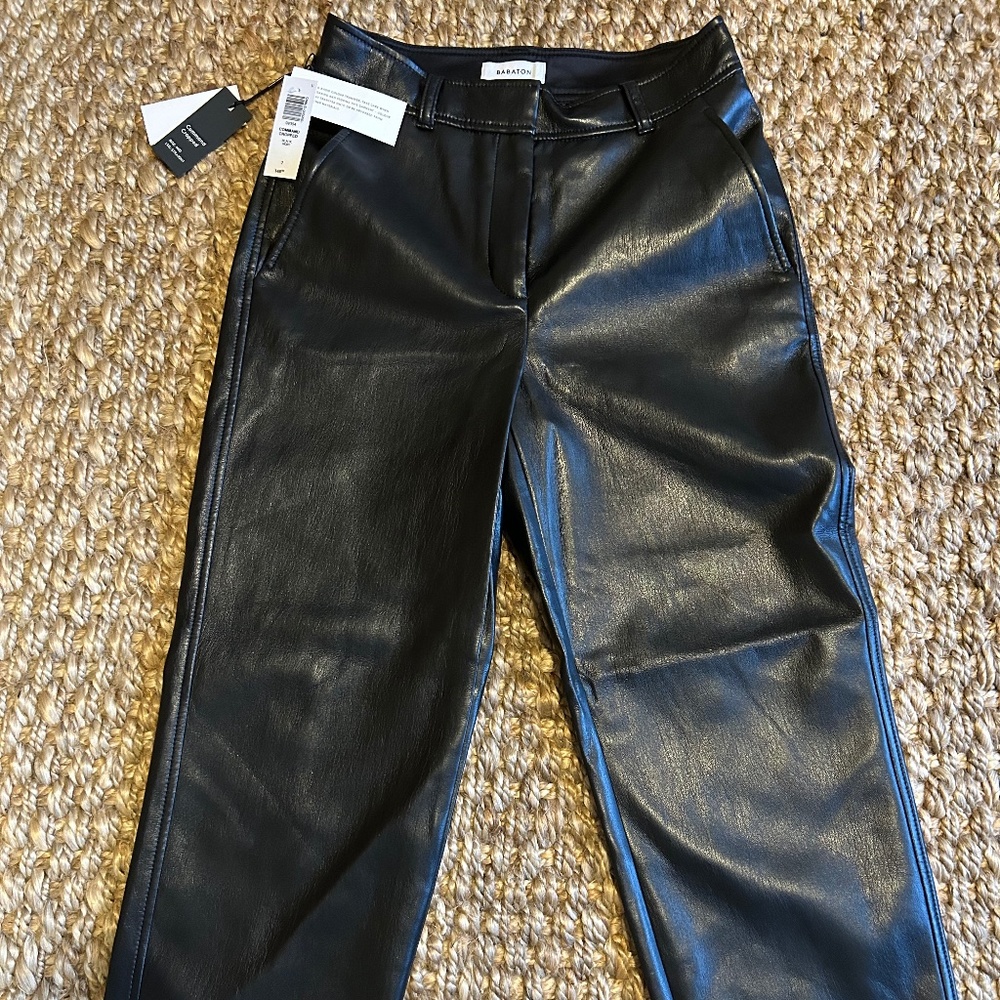 Aritzia Babaton Command Cropped Black Leather Pants
